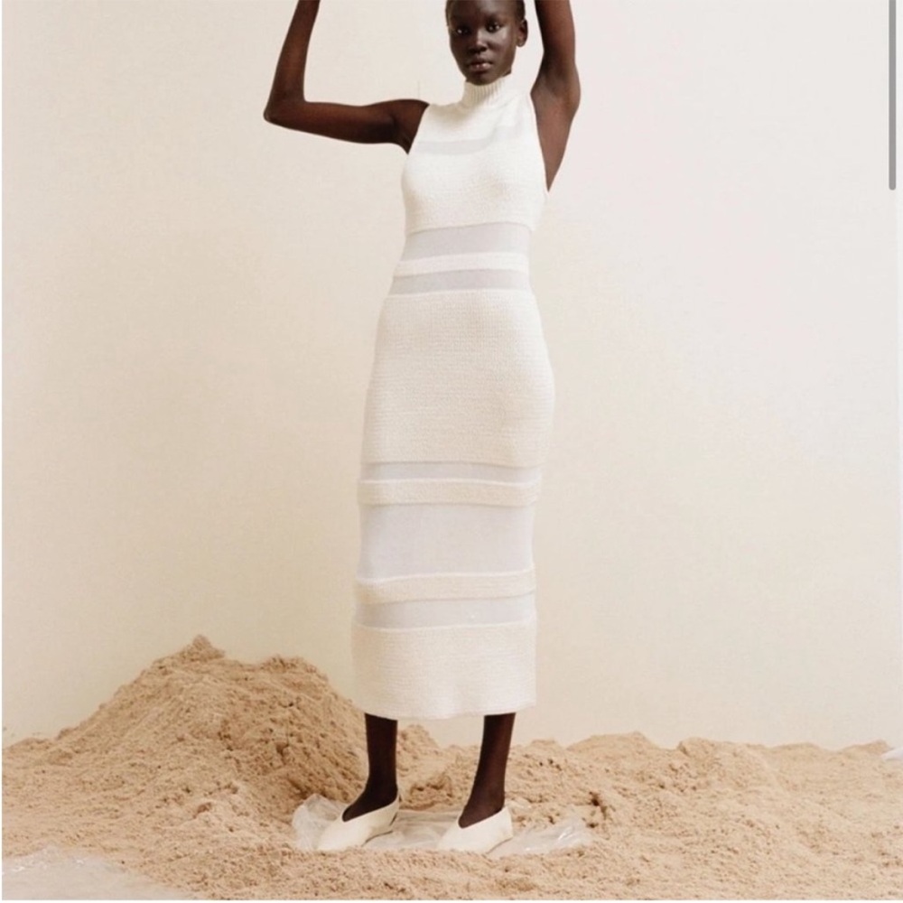 ACLER NWT Nadia Striped Midi Sweater Dress In Ivory